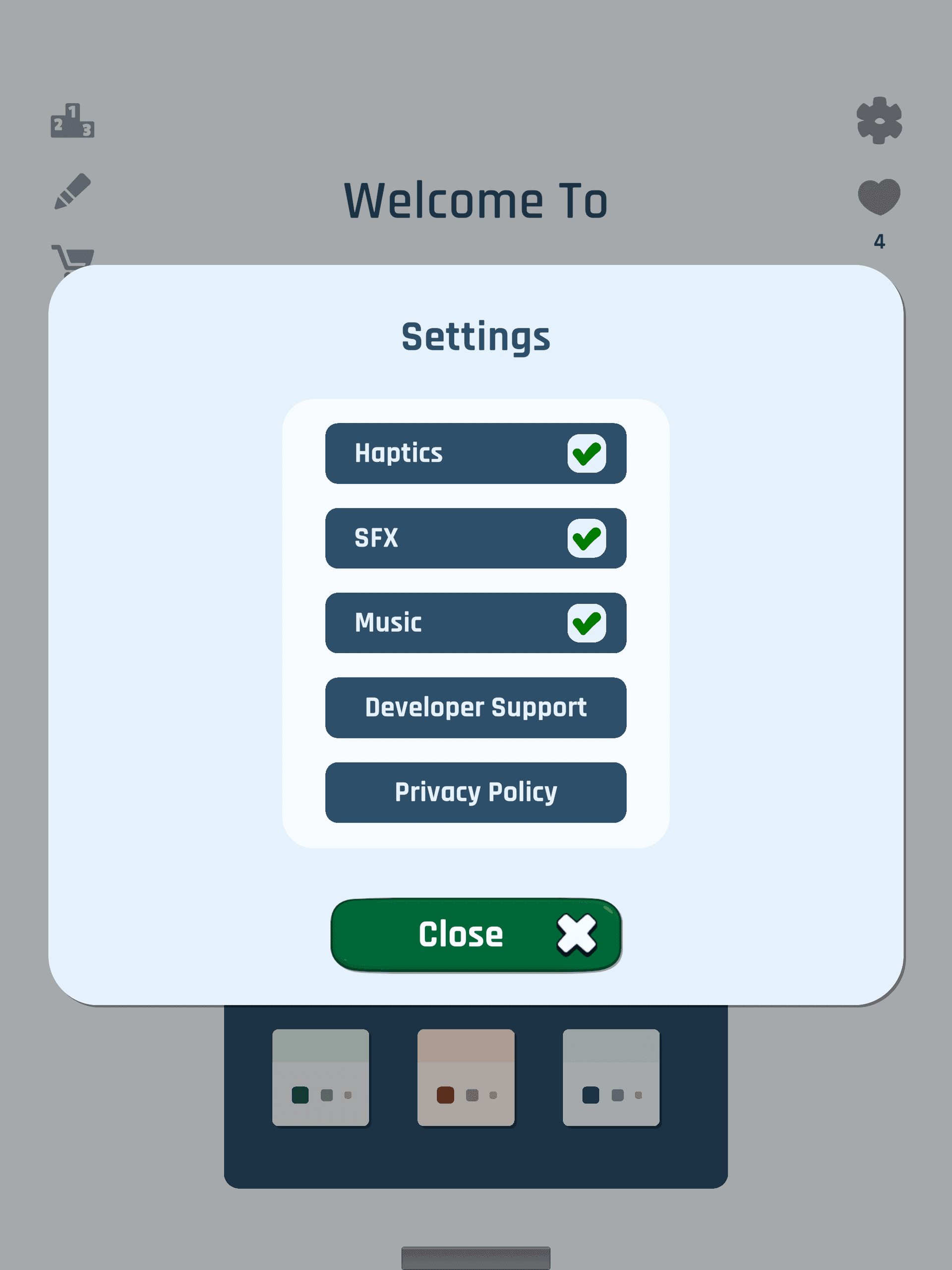 Shikaku Puzzle Game settings screen