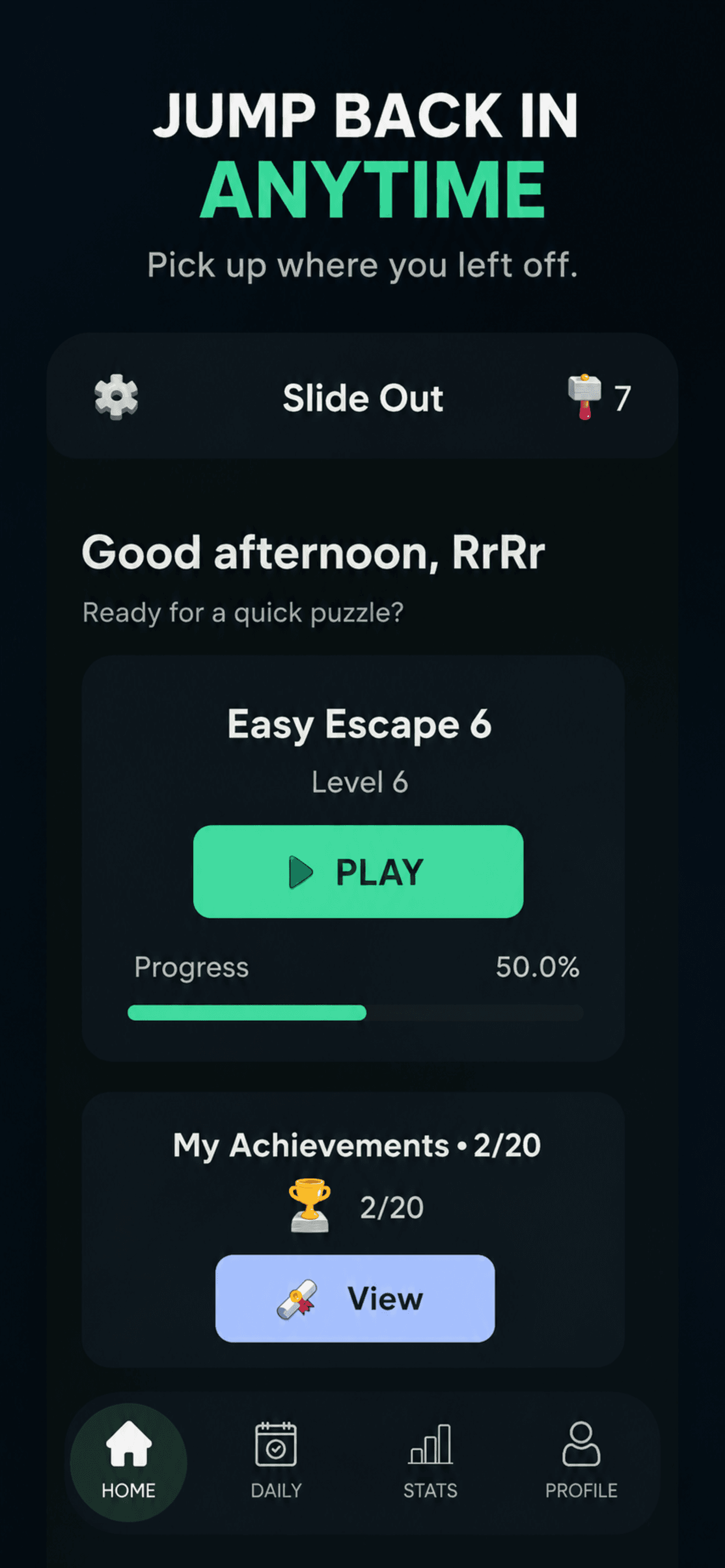 Arrow - Logic Puzzle home and progress screen