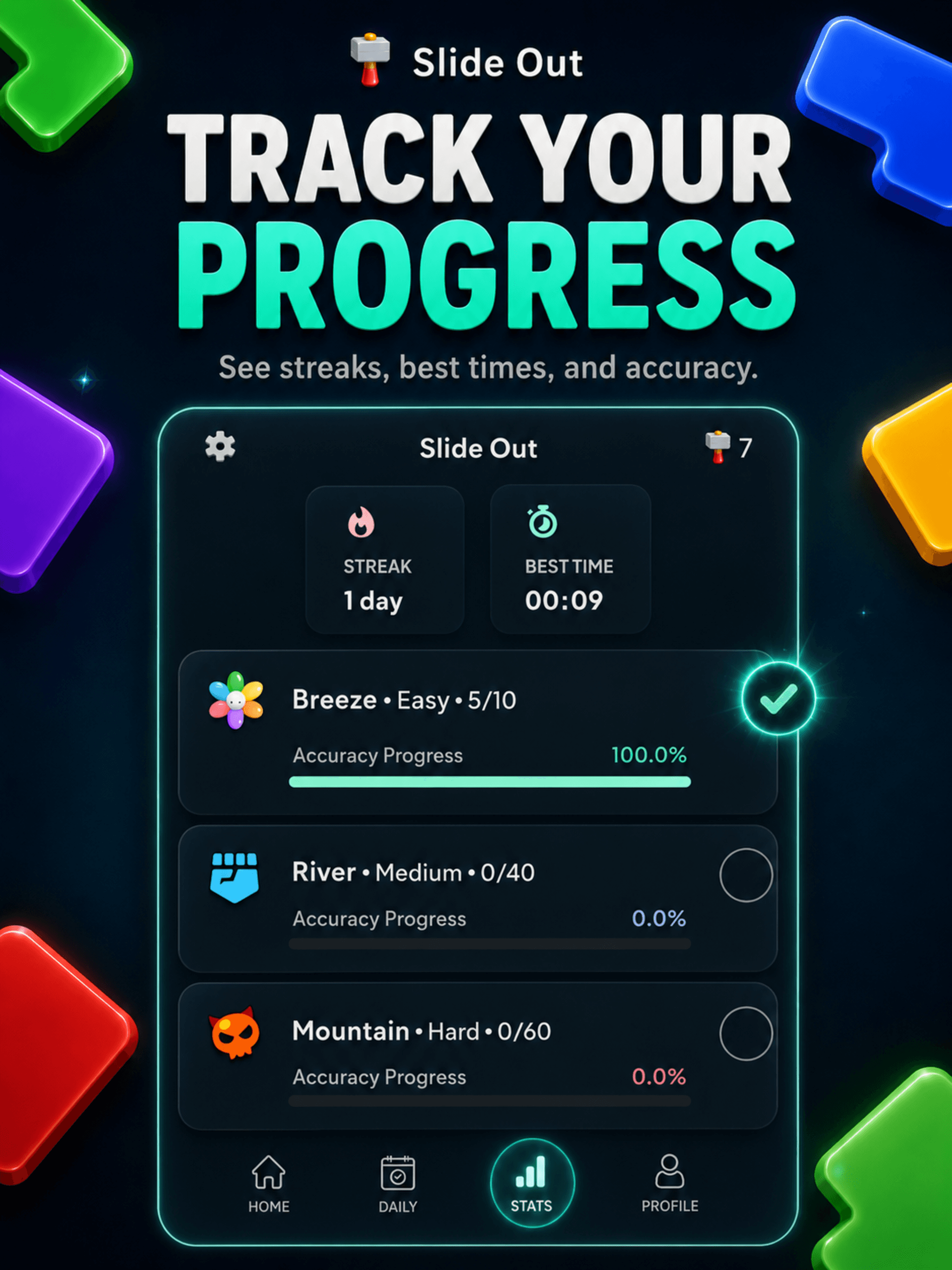Arrow - Logic Puzzle progress dashboard on iPad